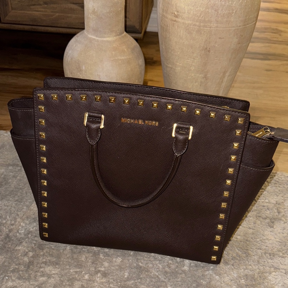 Michael Kors Brown Satchel with Gold Accents - Picture 3 of 5